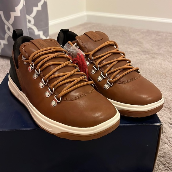 Polo Ralph Lauren Adventure 100 SK ATH tan burnished calf leather shoes Mens 8.5 - Picture 1 of 16